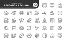 Education, School, University Studies, Knowledge, Student And Teacher. Line Icon Set. Web Icons In Linear Style For Mobile Application And Web Site. Outline Pictogram.
