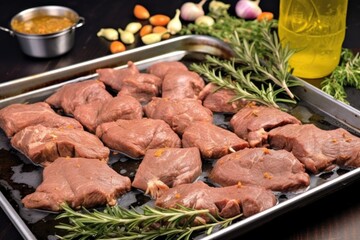 Sticker - seitan steaks marinating before grilling