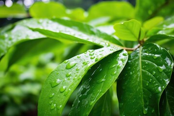 Canvas Print - rain droplets on coffee plant leaves