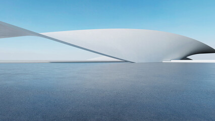 Poster - 3d render of abstract futuristic architecture with empty concrete floor. Scene for car presentation.