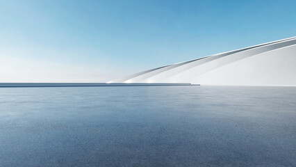 Poster - 3d render of abstract futuristic architecture with empty concrete floor. Scene for car presentation.