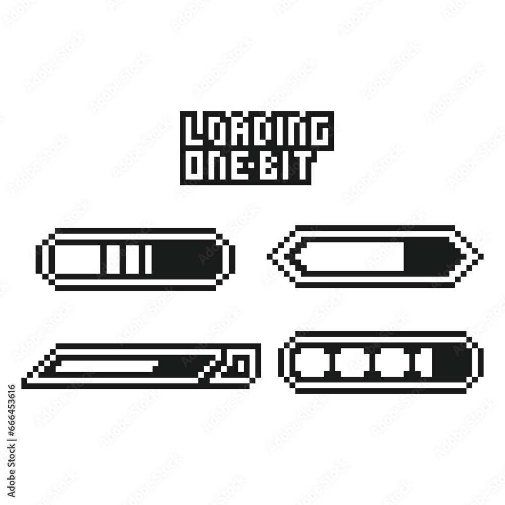 this is loading icon set use 1 bit style in pixel art with simple color ...