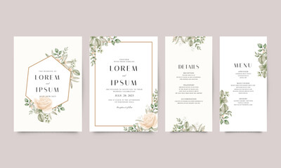 Wall Mural - Set of elegant wedding invitation templates with beautiful watercolor florals