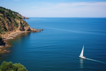 Canvas Print - sailing boat approaching a coastline