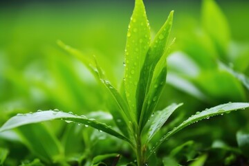 Wall Mural - detailed shot of a tea leaf ready for plucking