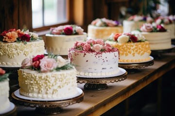 Wall Mural - wedding cakes with detailed frosting and flower decorations