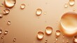 Round drops of transparent serum gel on beige background.