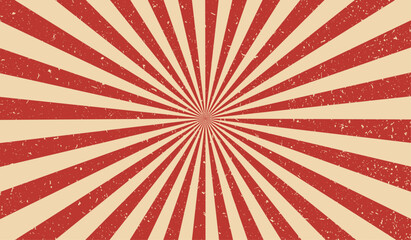 Sun ray circus. Sun rays retro background. Radial vintage burst. Soft light stripe. Sunburst pattern. Beams line. Striped aging effect texture. Old poster. Starburst strips. Vector illustration