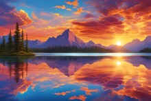 A Vibrant Sunset Over A Serene Lake