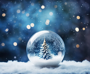 Christmas glass ball with winter scene snow and trees inside