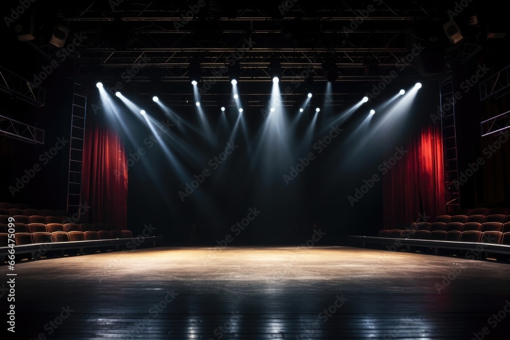 empty theater stage illuminated by spotlights Stock Photo | Adobe Stock