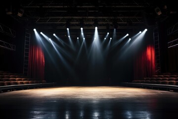 Poster - empty theater stage illuminated by spotlights