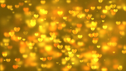Wall Mural - Beautiful glittering golden bokeh hearts abstract background