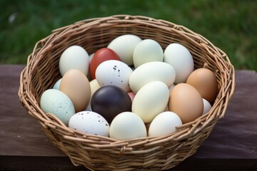 Canvas Print - eggs from different bird breeds kept together in one basket