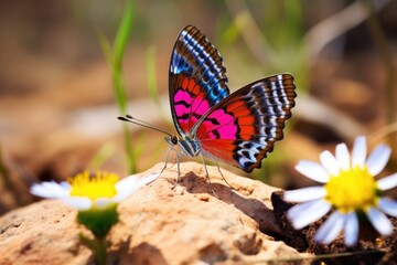 Sticker - a close-up shot of a colorful butterfly resting on a wildflower