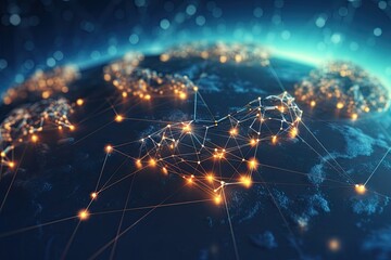 Global network connection over planet Earth. 3d rendering toned image, Global network connection and technology background. 3d rendering toned image, AI Generated