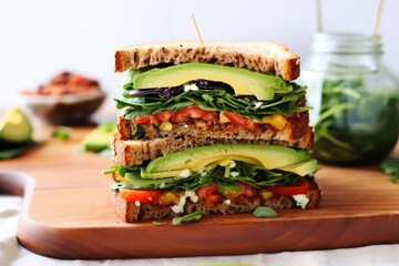 Wall Mural - mega triple decker sandwich featuring healthy avocado slices