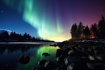 an aurora borealis northern lights lighting up the night sky