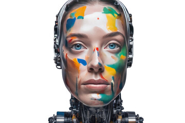 Wall Mural - a quality stock photograph of a ai robot self portrait isolated on a white background