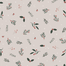 Cute hand drawn seamless pattern with candles, branches and christmas decoration - x mas background, great for textiles, banners, wallpapers - vector design