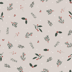 Cute hand drawn seamless pattern with candles, branches and christmas decoration - x mas background, great for textiles, banners, wallpapers - vector design