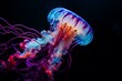 A vibrant jellyfish against a dark backdrop. Generative AI