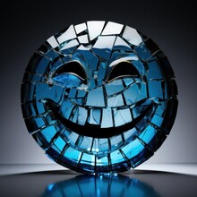 Black Blue  Glass Shattered From A Circular Impact Point. Smiley Face At The Centre Of The Impact. Long Cracks Radiate Outward