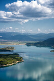 Fototapeta Zachód słońca - Aerial view of salt lake of Slano with islands in Montenegro.. Beautiful summer landscape