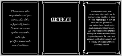 Wall Mural - vector text ad unit frame border. vertical book page frame on black chalkboard background. certifica