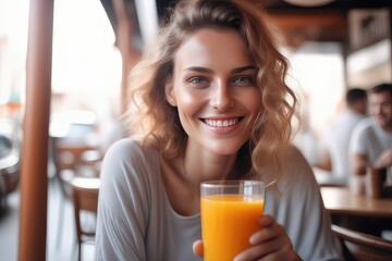 woman drinking orange juice