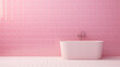 Pink tile wall chequered background bathroom floor