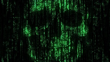 Skull made of binary digital code. Computer virus or data breach concept. Seamless loop animation