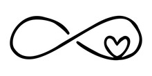 Infinity Symbol With Heart Hand Drawn With Ink Brush. Thin Line Scribble Icon. Png Clipart Isolated On Transparent Background