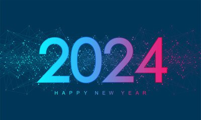 Fototapete - Christmas poster template 2024 in the style of new digits electronic technology. New year, merry christmas 2024 congratulations card in cyber computer design. Tech digital banner or header 2024 year