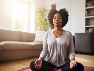 Wall Mural - a woman doing yoga at home