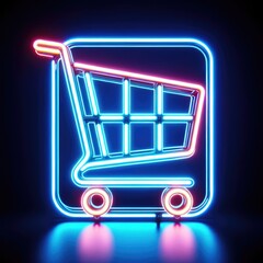 Wall Mural - Neon futuristic glowing color shopping cart sign. 