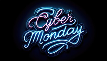 Poster - Neon glowing color Cyber monday shopping sign. 