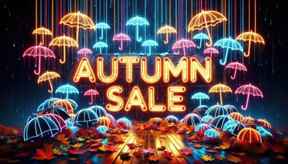 Poster - Neon glowing color shopping sign autumn fall sale.