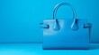 AI generated illustration of a stylish blue handbag against a solid blue background