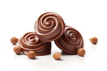 Wall Mural - Chocolate curls made from hazelnut isolated on white background for packaging design