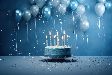 Poster - Lit candles on a light grey background for a Blue Birthday