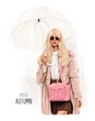 Beautiful fashion blond hair girl holding umbrella. Fashion autumn look. Pretty woman in coat. Fashion illustration 