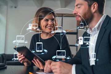 Wall Mural - businesspeople working together at office workplace. concept of team work, business education, inter