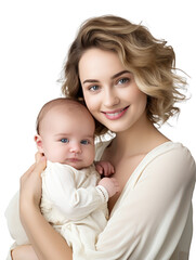 mother with her newborn baby in transparent background