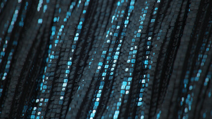 Blue digital binary data 3D rendering