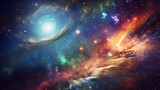 Fototapeta Fototapety kosmos - Stars of a planet and galaxy in a free space. Planets and galaxy, science fiction wallpaper. Beauty of deep space. Billions of galaxies in the universe Cosmic art background