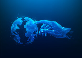 Wall Mural - businessman touch business economy global internet connection technology. data finance exchange netw