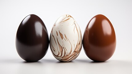 Wall Mural -  three chocolate eggs are lined up in the same row, one of them has a marbled egg shell.  generative ai