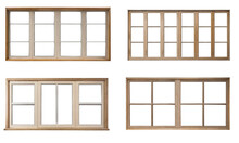 Collection Of Real Vintage Wooden House Window Frame Sets, Isolated On A Transparent Background With A PNG Cutout Or Clipping Path.