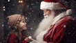 © TensorSpark - Little girl engaging in a delightful conversation with Santa Claus. Magical moment for kids and children in Christmas season embodying the spirit of the holiday season.